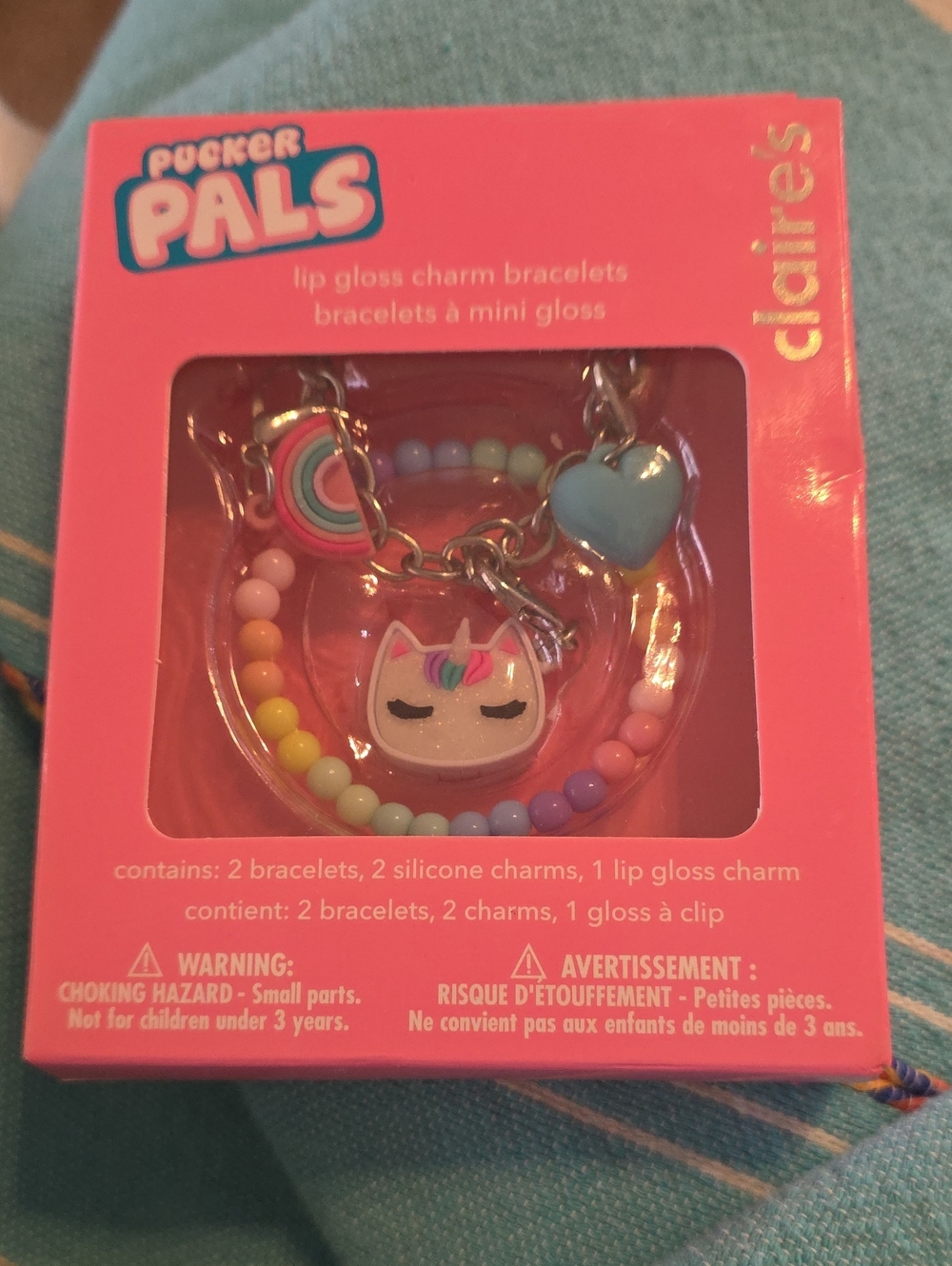Claire's Pucker Pals Pink Rainbow Unicorn Charm Bracelet Set